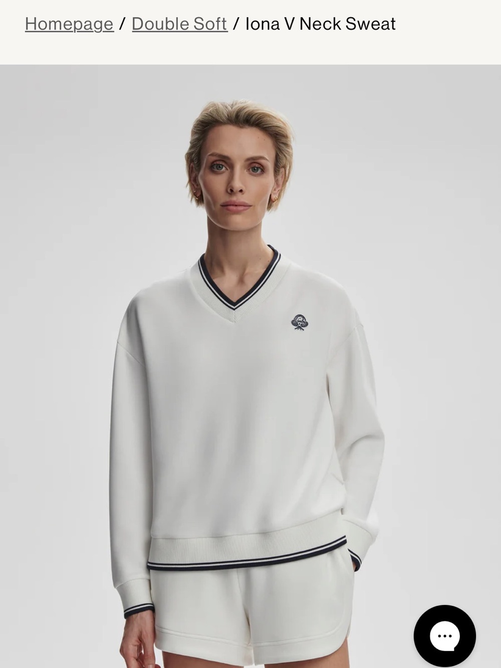 Varley Iona V-Neck Sweater in White with Navy Trim